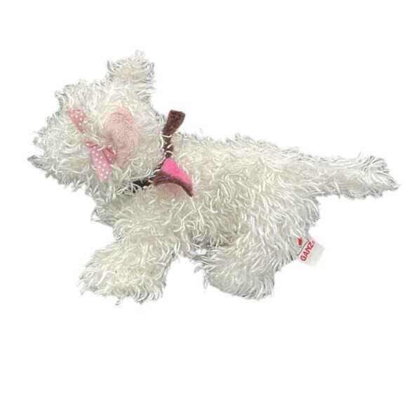 Ganz White Plush Terrier Dog Toy With Pink Bow & Collar Retired 12" - Picture 6 of 6